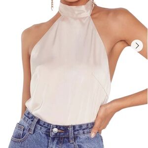 NWT nasty gal sexy open back satin tie halter top shirt for woman going out